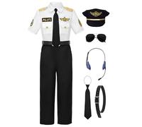 ReliBeauty Costume da Pilota Per Bambini con Accessori Costume da Capitano di Linea Aerea Per Vestire il Giorno Della Carriera,100