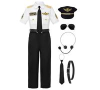 ReliBeauty Costume da Pilota Per Bambini con Accessori Costume da Capitano di Linea Aerea Per Vestire il Giorno Della Carriera,130