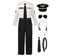 ReliBeauty Costume da Pilota Per Bambini con Accessori Costume da Capitano di Linea Aerea Per Vestire il Giorno Della Carriera,100