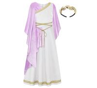 ReliBeauty Costume Dea Greca per Bambina Vestito Tunica Età Antica con Fascia per Capelli, 9-10 anni(140 cm)