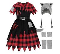 ReliBeauty Costume Lupo Bambini 3-12 anni Vestito Lupo Bambino con Coda e Accessori,110