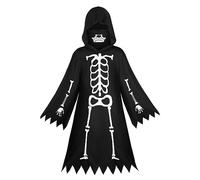 ReliBeauty Costume Scheletro Bambino Bambina Vestito Halloween Scheletro Bambini Mantello Morte Grim Reaper, 7-8 anni(120 cm)