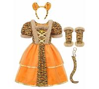ReliBeauty Costume Tigre Bambina Vestito Tigre Ragazza con Accessori Carnevale Halloween, 11-12 Anni(150 cm)