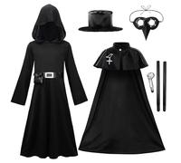 ReliBeauty Medico Della Peste Costume Bambino 3-12 anni Medievale Costume con Accessori Corvo Maschera Scettro Cappello per Halloween,160