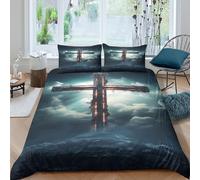 Religious crossSet Di Copripiumino microfibra 2 Pezzi motivo 3D con cerniera Dark fantasy art style copripiumino incluso federe aiosa ultra morbido for coppie Single（135x200cm）