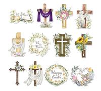 Religious Easter Tree Ornaments - Celebrate Faith with Beautiful Designs | 24 pezzi He Rises Wooden Decorations Featuring Christian Crucifision Art | Perfect Church Home Spring Holiday Party 24 pz Set