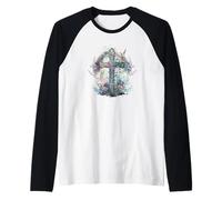 Religious Faith Hope And Love Christian Cross with Flowers Maglia con Maniche Raglan