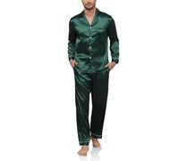 Reliwel Pigiama da Uomo in Raso Pigiama Uomo a Maniche Lunghe con Bottoni Set Pigiami Due Pezzi Classic Aperto Davanti Pigiami con Tasche e Pantaloni Lunghi Morbido