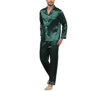 Reliwel Pigiama da Uomo in Seta Due Pezzi Pigiama da Uomo a Manica Lunga con Bottoni, Pigiama da Notte con Collo a Noce, Pigiama da Uomo Traspirante, Notte da Uomo, Pjs S-XXL, Verde scuro, S