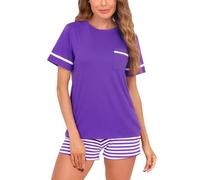 Reliwel Pigiama Donna Cotone Leggero Estivo Pigiama da Donna con Girocollo Stampa Maniche Corte e Pantaloncini Due Pezzi con Tasche Casual da Casa Confortevole Morbido