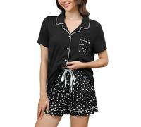 Reliwel Pigiama Donna Cotone Leggero Pigiama Donna Estivo Due Pezzi Scollo a V con Stampa Maniche Corte e Pantaloncini Indumenti da Notte Casa Morbido