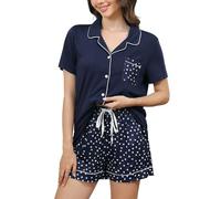 Reliwel Pigiama Donna Cotone Leggero Pigiama Donna Estivo Due Pezzi Scollo a V con Stampa Maniche Corte e Pantaloncini Indumenti da Notte Casa Morbido