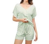Reliwel Pigiama Donna Cotone Leggero Pigiama Donna Estivo Set Scollo a V Maglietta Maniche Corte con Bottoni e Pantaloncini Indumenti da Notte Stampa Floreale