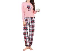 Reliwel Pigiama Donna Cotone Lungo Pigiama da Donna Set Pigiama Donna con Stampe Rotondo a Maniche Lunghe e Pantaloni Due Pezzi Morbido Confortevole