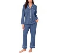 Reliwel Pigiama Donna Cotone Lungo Pigiama Donna Invernale Caldo Cotone Pigiamas Donnas Aperto Davanti Set Pigiami a Maniche Lunghe con Scollo a V e Pantaloni con Tasche Morbido Comodo Loungewear
