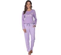 Reliwel Pigiama Donna Cotone Lungo Pigiami da Donna Leggero Set Pigiama Donna Gatto Girocollo Maniche Lunghe e Pantaloni Morbido Due Pezzi Casa Casual con Tasche