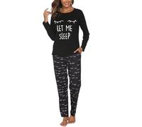 Reliwel Pigiama Donna Cotone Lungo Set Con Stampe - Maglia Rotondo a Maniche Lunghe e Pantaloni Due Pezzi Morbido Confortevole