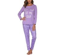Reliwel Pigiama Donna Cotone Lungo Set Con Stampe Rotondo a Maniche Lunghe e Pantaloni Due Pezzi Morbido Confortevole
