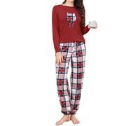 Reliwel Pigiama Donna Cotone Lungo Set Con Stampe Rotondo a Maniche Lunghe e Pantaloni Due Pezzi Morbido Confortevole