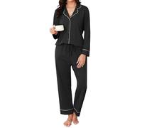 Reliwel Pigiama Donna Cotone Pigiama da Donna Invernale Set Pigiama Camicia a Maniche Lunghe con Bottoni e Pantaloni Pigiama da Casa Due Pezzi Morbidissimo Comodo