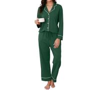 Reliwel Pigiama Donna Cotone Pigiama da Donna Invernale Set Pigiama Camicia a Maniche Lunghe con Bottoni e Pantaloni Pigiama da Casa Due Pezzi Morbidissimo Comodo