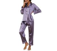 Reliwel Pigiama Donna Seta, Pigiama Donna a Maniche Lunghe, 2 Pezzi Pigiami da Donna Inraso con Bottoni Aperto Davanti, Morbidissimo, con Bottoni e Borse Laterali