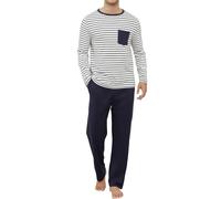 Reliwel Pigiama Uomo Cotone Leggero Pigiama da Uomo Invernale Set Pigiami Righe Due Pezzi a Maniche Lunghe e Pantaloni Morbido e Traspirante Blu Navy- L