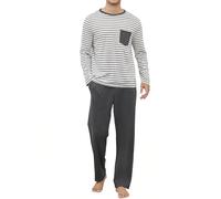 Reliwel Pigiama Uomo Cotone Leggero Pigiama da Uomo Invernale Set Pigiami Righe Due Pezzi a Maniche Lunghe e Pantaloni Morbido e Traspirante Grigio- XL
