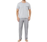 Reliwel Pigiama Uomo Cotone Lungo Pigiami da Uomo Maniche Corte e Pantaloni Lunghi Set da Notte Due Pezzi Casa Morbido Tasche S-XXL