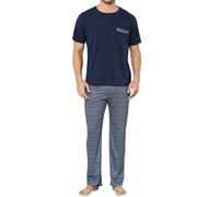 Reliwel Pigiama Uomo Cotone Lungo Pigiami da Uomo Maniche Corte e Pantaloni Lunghi Set da Notte Due Pezzi Casa Morbido Tasche S-XXL