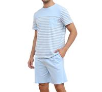 Reliwel Pigiama Uomo Estivo Cotone Pigiami da Uomo Corto Estivi Pigiama Set Due Pezzi da Uomo a Maniche Corte Leggero Girocollo con Tasche Traspirante Comodo