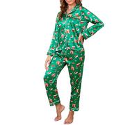Reliwel Pigiami da Donna in Raso Pigiama Donna Due Pezzi a Maniche Lunghe Set Pigiama con Bottoni Seta Morbido Scollo V Aperto Davanti e Pantaloni Borse Laterali