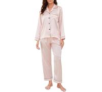 Reliwel Pigiami da Donna in Raso Pigiama Donna Due Pezzi a Maniche Lunghe Set Pigiama con Bottoni Seta Morbido Scollo V Aperto Davanti e Pantaloni Borse Laterali
