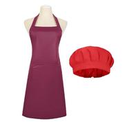 RELKLYU 1 Grembiule Regolabile Rosso E Cappello da Lavoro da 1 Pezzo, Grembiule Impermeabile, Adatto per Cucinare, Dipingere, Fare Campeggio, Giardinaggio.