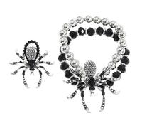 RELKLYU 1 Pezzo di Braccialetto Ragno A Diamante E 1 Pezzo di Anello Ragno, Gioielli in Stile Punk, Gioielli alla Moda E Personalizzata.