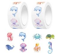 RELKLYU 2 Rotoli di Adesivi per Animali Marini, Adesivi per Animali da Cartone Animato, Adesivi per La Ricompensa per Bambini, Possono Decorare Album, Valigie, Bottiglie d'Acqua.