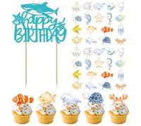 RELKLYU 36 Inserti di Carte per Animali Marini E 1 Inserto per Le Carte di Compleanno, Decorazioni per La Torta per Bambini, Inserti di Carte Creative E Divertenti.