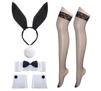 RELKLYU 5 Pezzi di Accessori per Abbigliamento di Coniglio E 1 Pezzo di Calze Nere, Accessori per Il Gioco di Ruolo, Forniture per Il Trucco E Le Vesti.