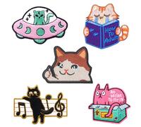 RELKLYU 5 Pezzi di Toppa di Stoffa con Gatto da Cartoni Animati, Graziosa Patch di Stoffa da Ricamo, Materiali da Cucito Fai -da -Te E Patch di Riparazione di Vestiti.