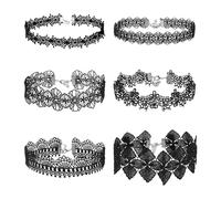 RELKLYU 6 Collane in Pizzo Nero, Collana Gotica, Collana di Personalità Retrò, Accessori per Abbigliamento, Collana da Donna