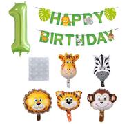 RELKLYU 6 Palloncini di Compleanno, 1 Bandiera della Giungla Animale E 20 Pezzi di Viscosa, Decorazioni per Feste A Tema Giungla, Adatti per Travestimenti da Festa.