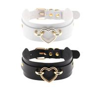 RELKLYU Collo in Pelle A 2 Pezzi, Metallo A Forma di Cuore, Copertura per Collo di Schiavitù della personalità retrò, Universale per Donne, Regolabile, Collana Punk.