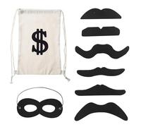 RELKLYU Lo Zaino per Segno da 1 Dollaro, 1 Maschera per Gli Occhi E 6 Barba, Tasca con Coulisse, Oggetti di Scena in Maschera, Forniture di Giochi di Ruolo.