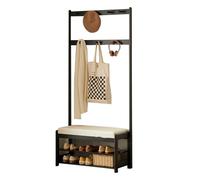 Rella Appendiabiti Solid Wood, Stender Appendiabiti con Panca e Scarpiera con Comodo Cuscino e Ganci a Sfera Rotondi, Materiale in Legno Massello(Black,60cm/24in)