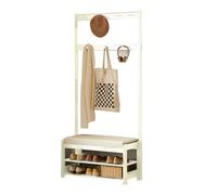 Rella Appendiabiti Solid Wood, Stender Appendiabiti con Panca e Scarpiera con Comodo Cuscino e Ganci a Sfera Rotondi, Materiale in Legno Massello(White,60cm/24in)