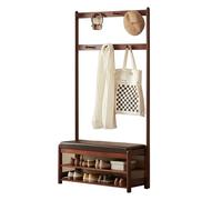 Rella Appendiabiti Solid Wood, Stender Appendiabiti con Panca e Scarpiera con Comodo Cuscino e Ganci a Sfera Rotondi, Materiale in Legno Massello(Brown,100cm/39in)