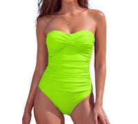 RELLECIGA Costume da bagno intero senza spalline per donne con controllo della pancia, Verde fluorescente, M