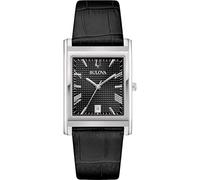 Bulova Orologio uomo Classic 96B445 Rectangle Solo Tempo acciaio pelle nera