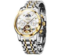 Reloj automático para hombre OLEVS de la marca de cuerda automática mecánico de lujo vestido reloj de pulsera fase lunar impermeable calendario luminoso relojes de acero inoxidable regalo