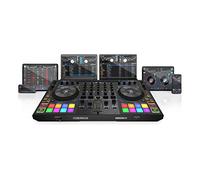 Reloop Mixon 8 Pro | 4-Kanal -Controller multipiattaforma per Serato e djay, display a ghiera e 4 tastiere per effetti istantanei, doppia interfaccia audio con USB-C e missaggio stand-alone